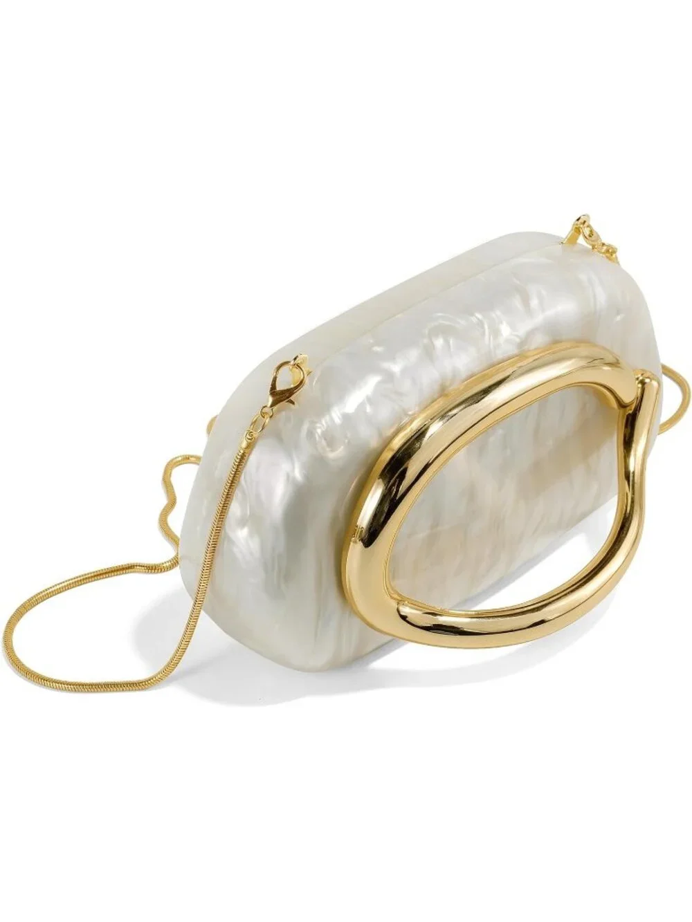 Women’s Marble White Acrylic Shell Clutch Purse Gold Chain Evening Handbag